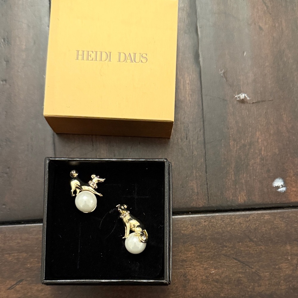 Heidi Daus Gold and Cream Earrings dog clip earrings